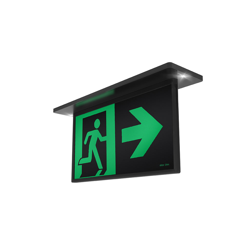Ektor Razor Recessed PRO Emergency edgelite Exit - 24M - Black – Turned On