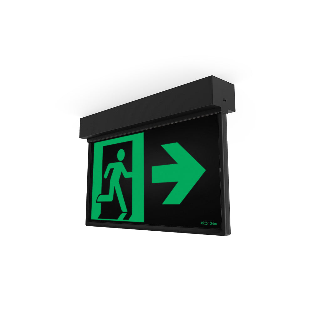 Ektor Razor Surface Mount PRO Emergency edgelite Exit - 24M - Black